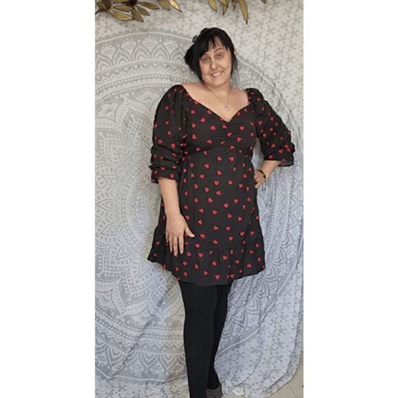 ❤ Plus Size Valentine’s Day Sweetheart Long Sleeve Heart Print Black Dress NWT - Picture 9 of 16